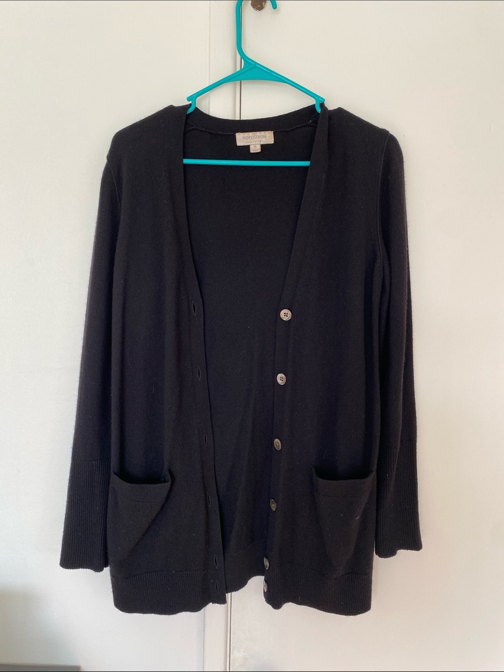 Nordstrom Black Button-Front V-Neck Cardigan